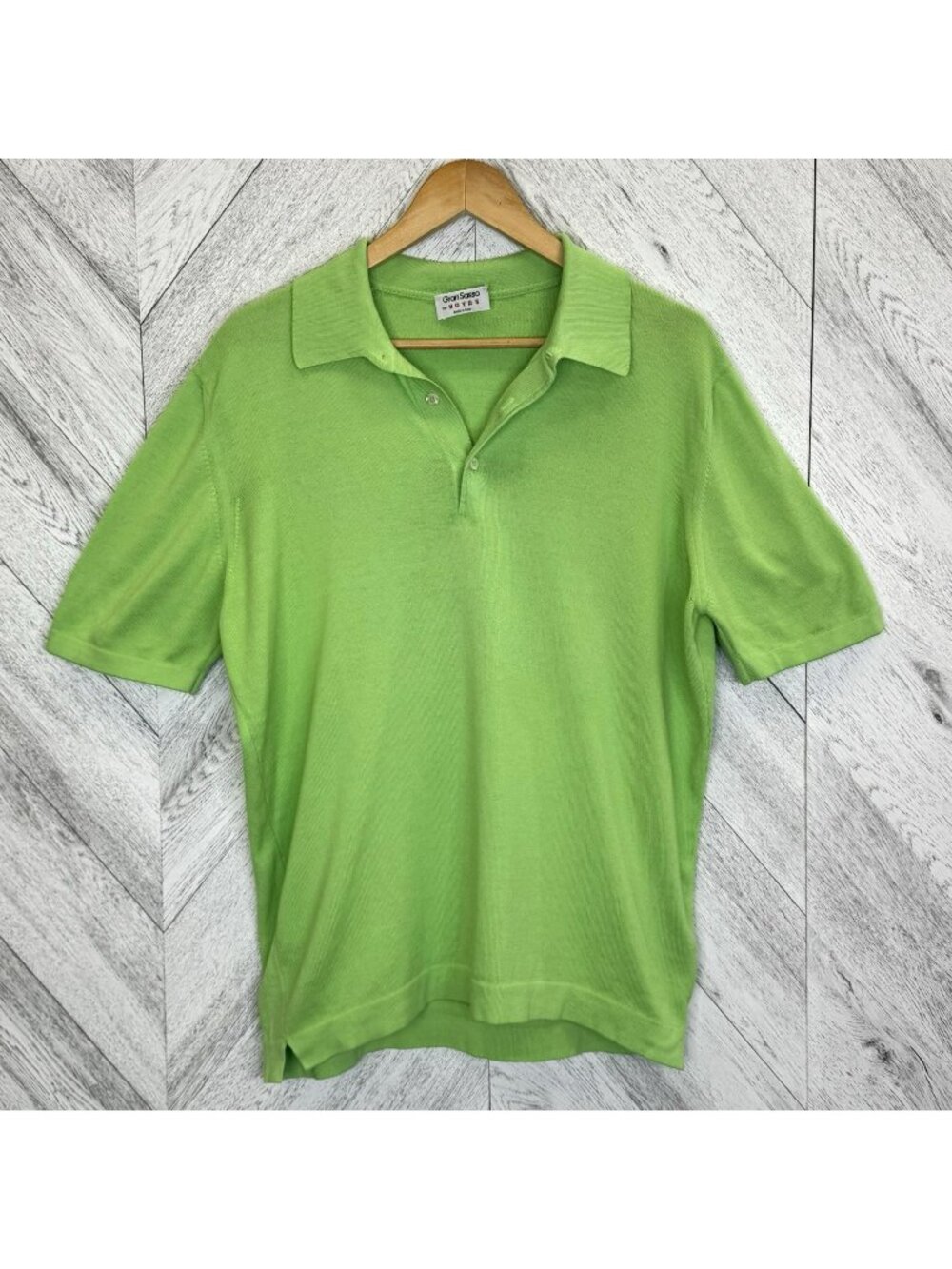 Gran Sasso Knit Polo Shirt Short Sleeve Green Mens Large Cotton Made in Italy